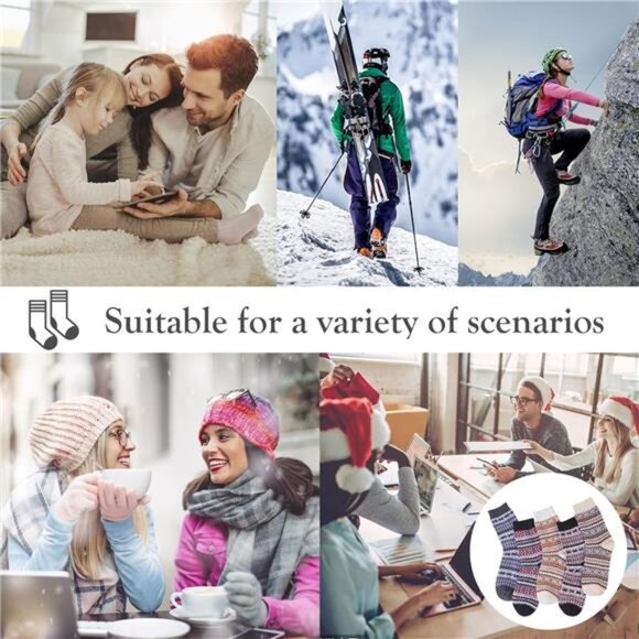 5 Pack Womens Wool Socks Winter Warm Socks Thick Knit Cabin Cozy Crew Soft - Picture 6 of 6